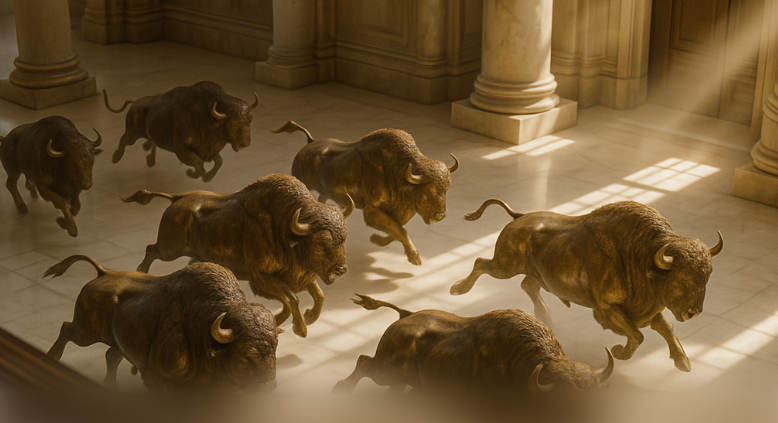 bronze and antique gold bison sculptures (animate)